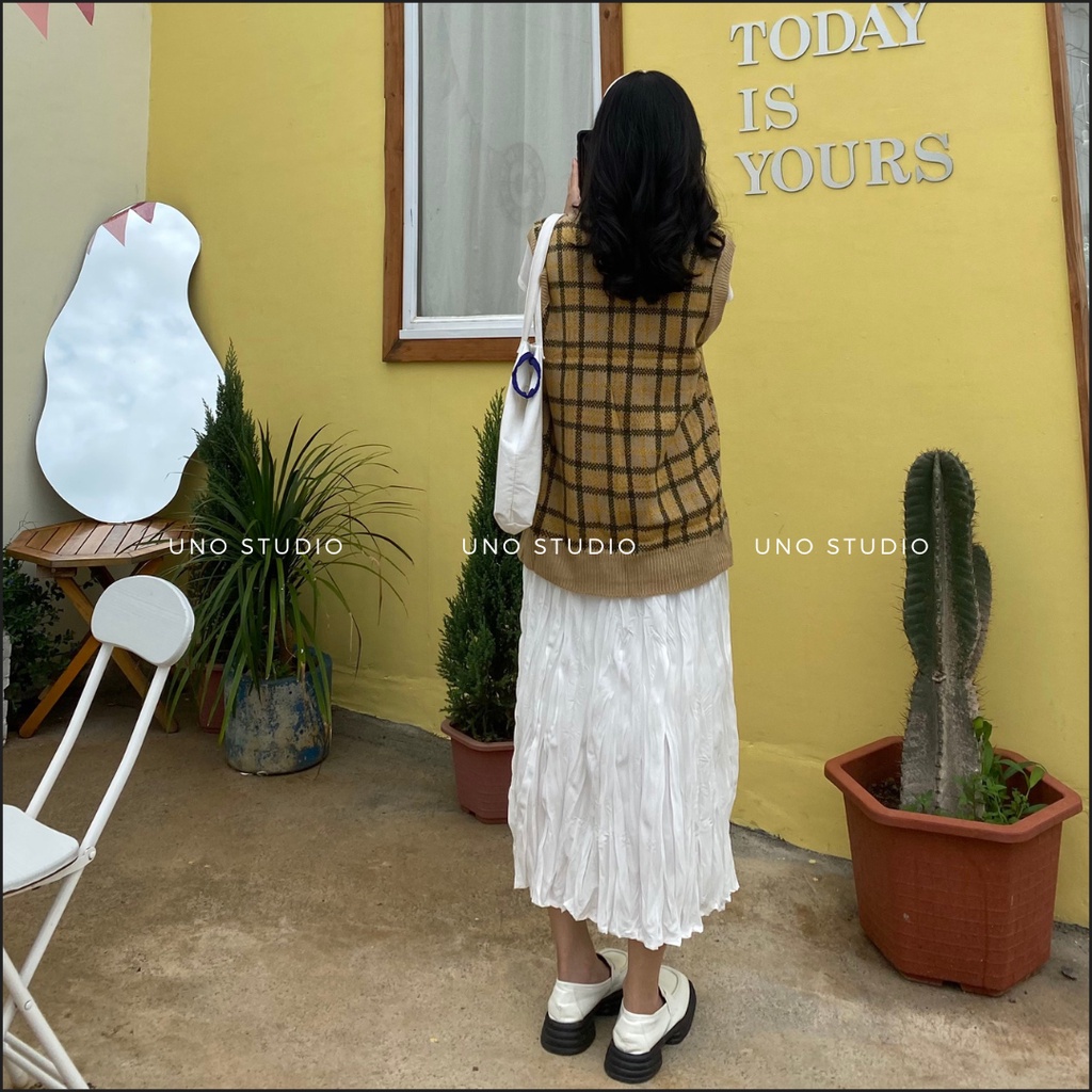 Áo gile len xanh kẻ sọc kèm hình thật