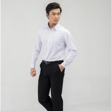 Áo sơ mi công sở nam dài tay Aristino màu trắng in lá xanh dáng ôm không túi ALS20209