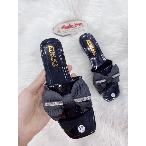 Dép nữ cao gót 3cm nhiều kiểu quai màu đen, dép nữ thời trang