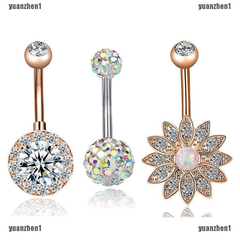 Set 3 Khuyên Rốn Chất Liệu Thép Không Gỉ Đính Đá Opal