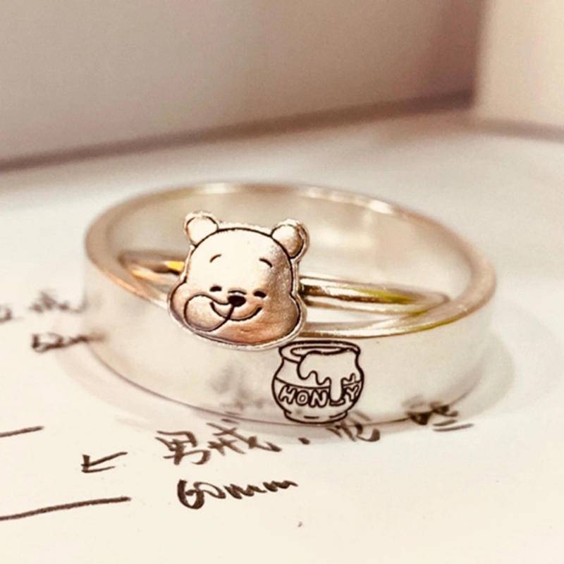 Nhẫn Cặp Họa Tiết Hoạt Hình Winnie The Pooh Dễ Thương Có Thể Điều Chỉnh Cho Cặp Đôi