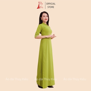 Áo dài trơn lụa Nhật cổ 2 phân màu xanh cốm  AK14