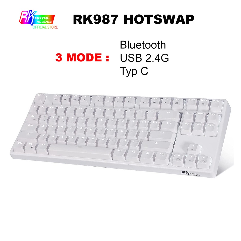 RK87 New Hotswap - Bàn phím cơ Royal Kludge RK987 - Kết nối 3 thiết bị Bluetooth 5.0 - Wireless 2.4G - Cáp Type C