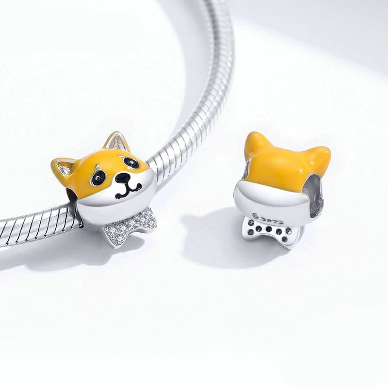 Hạt charm cún Corgi vàng bạc 925