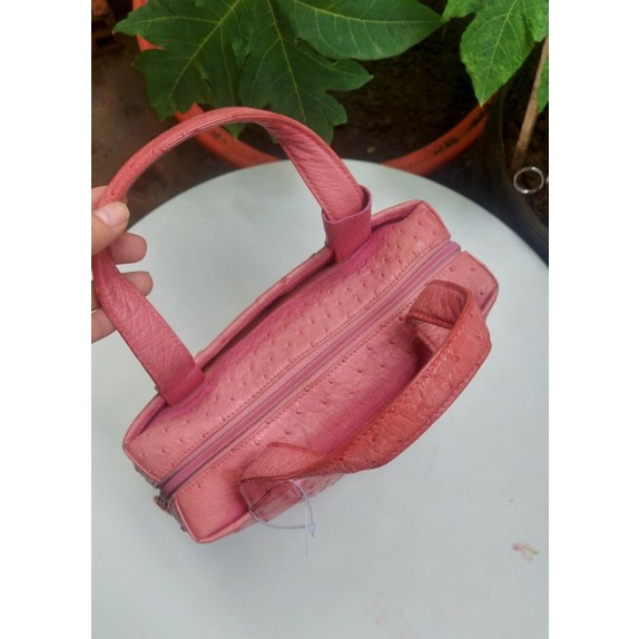 Túi da đà điểu xách tay màu hồng. Túi 2hand