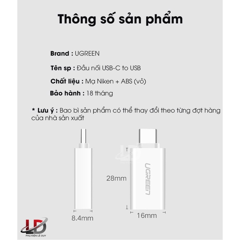 Đầu chuyển Type-C to USB 3.0 chính hãng Ugreen 30155 ✔HÀNG CHÍNH HÃNG ✔