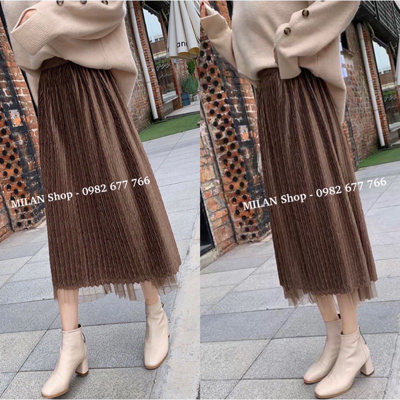 Chân váy xếp ly mặc được 2 mặt chất nhung & vải Quảng Châu | BigBuy360 - bigbuy360.vn