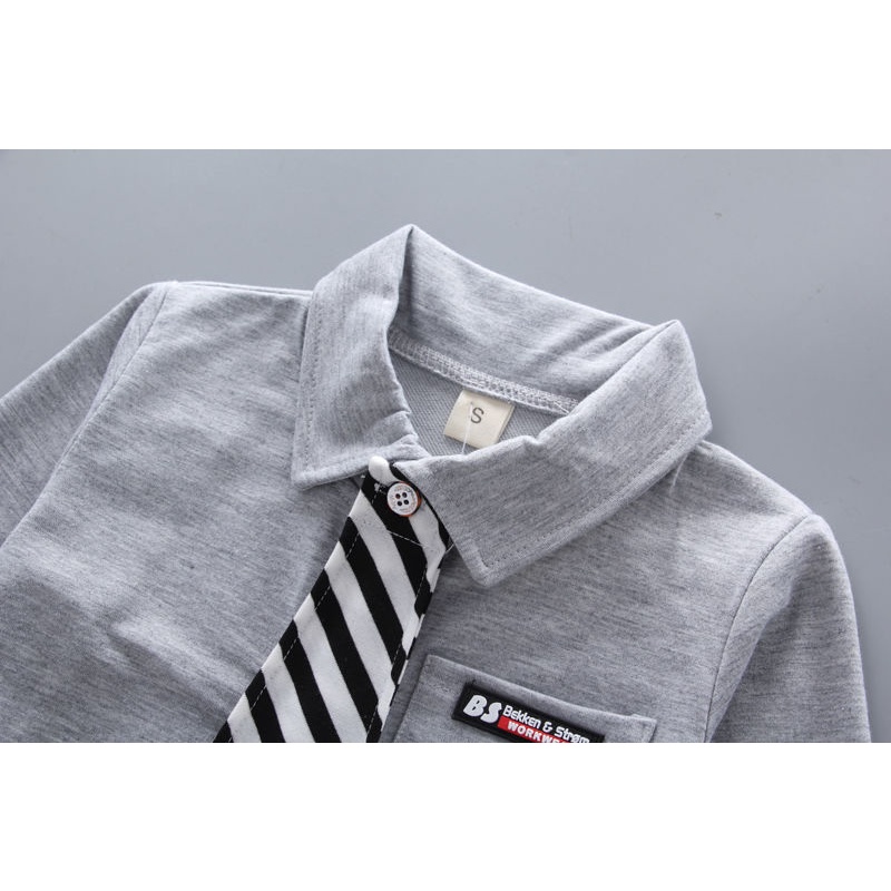 Set Đồ 2 Món Gồm Áo Tay Dài + Quần Dài Và Cà Vạt Thời Trang Hàn Quốc Cho Bé Trai