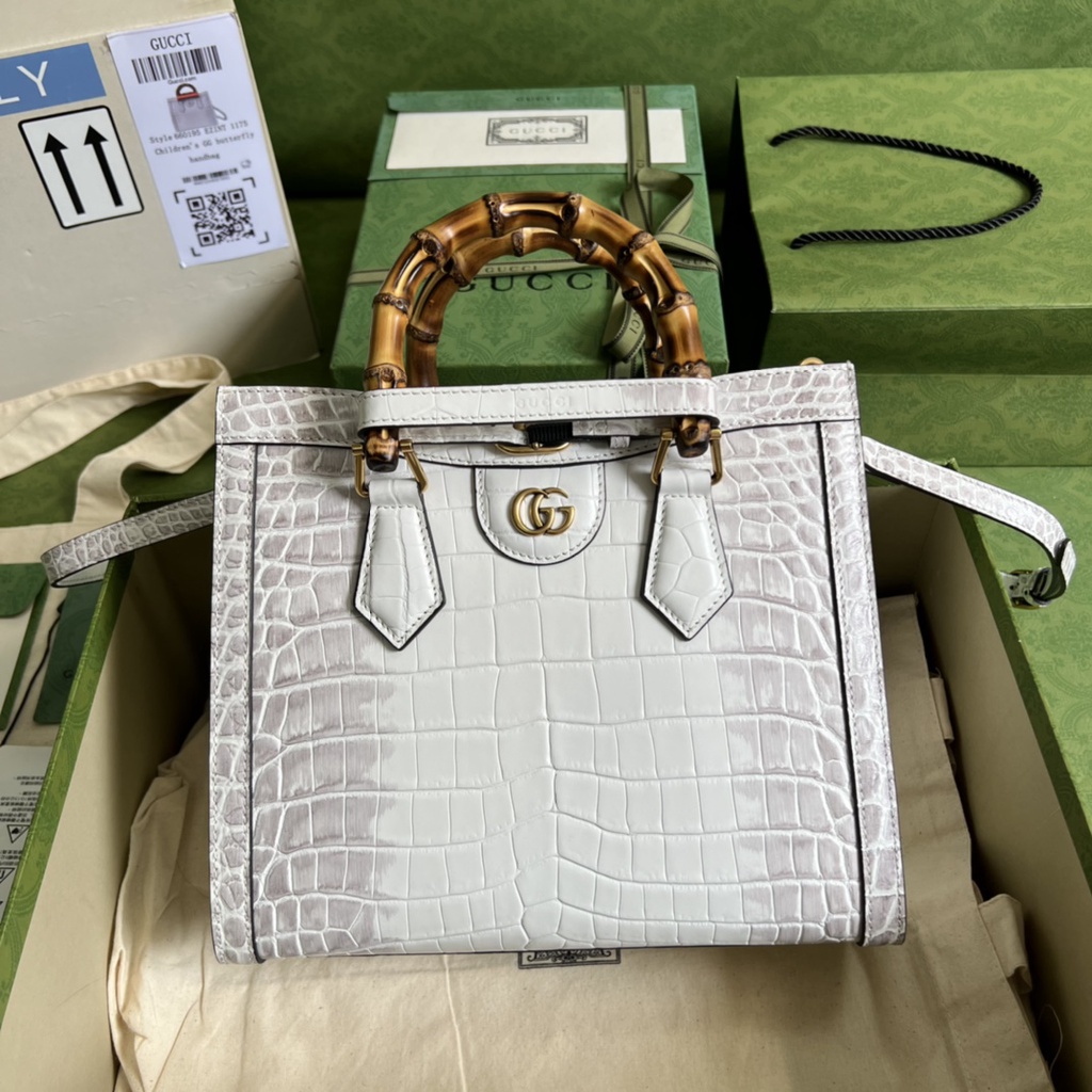 Túi xách quai trúc nữ da thật thời trang cao cấp Gucci GG GC thiết kế vân da ca sấu bạch tạng