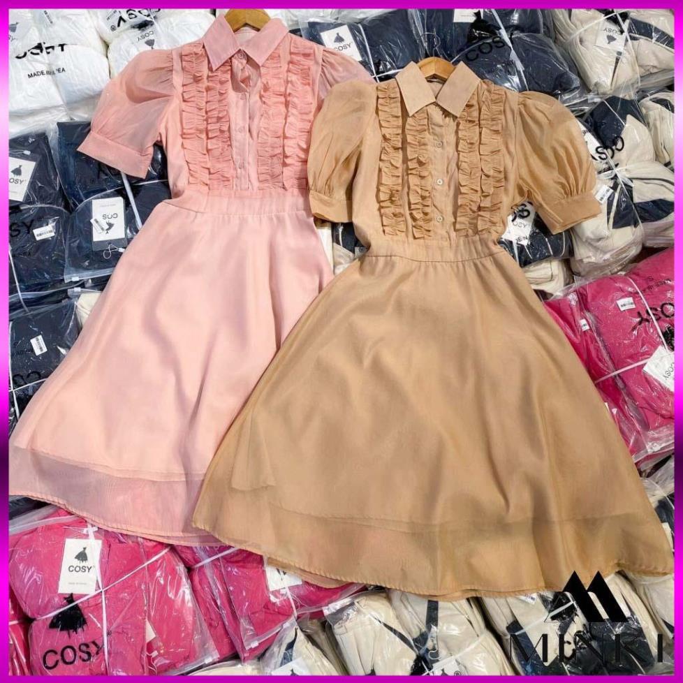 [SIÊU HOT] ĐẦM SƠ MI TAY BỒNG DỊU DÀNG - CHẤT LIỆU VOAN TƠ CAO CẤP - MÀU HỒNG/ NUDE | BigBuy360 - bigbuy360.vn