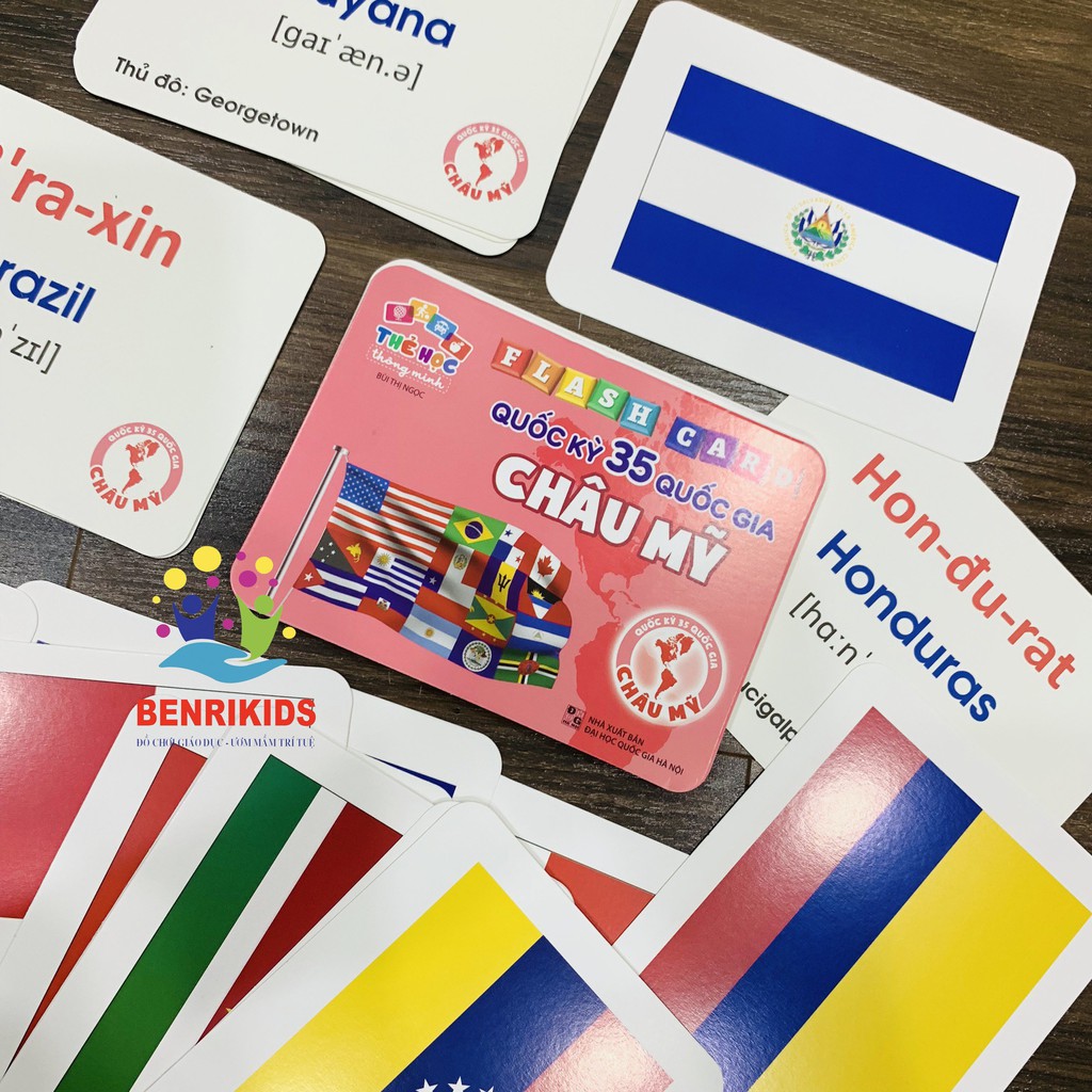 Bộ Thẻ Học Thông Minh 175 Thẻ Flash Cards Quốc Kỳ Cờ Các Quốc Gia Trên Thế Giới Có Hình Ảnh Minh Họa