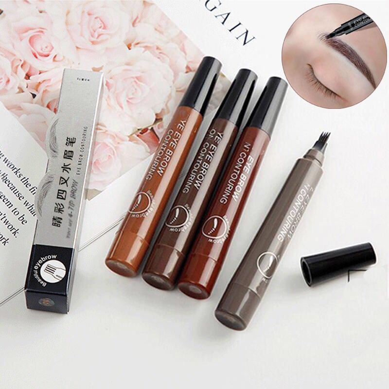 Bút Kẻ Chân Mày 4D Đầu Chia 4 Ngạnh Màu Nâu Trang Điểm Tự Nhiên Lâu Trôi Kháng Nước