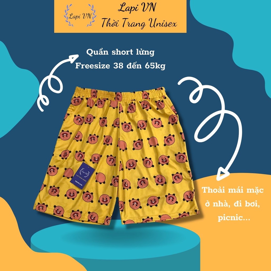 Quần Short Lửng Unisex In Hình Bánh Cam -Lapi VN ,FREESIZE Nam Nữ Đều Mặc Được, Thun Thể Thao Thoáng Mát