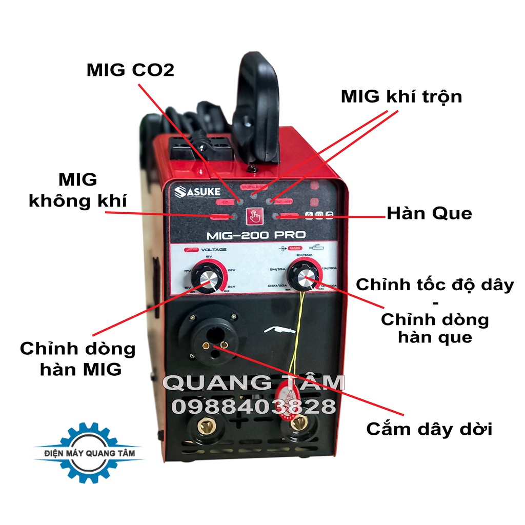 Máy Hàn MIG Không Khí + Có Khí + Que 3 Chức Năng Sasuke MIG-200 PRO + 1 Cuộn Dây Hàn 0,5Kg [Chính Hãng]