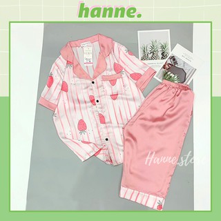 Bộ ngủ pijama lụa satin lửng và cộc mềm mại bộ ngủ siêu mát hoạ tiết dễ thương