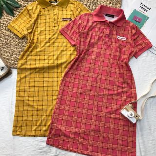 Đầm thun sọc vuông cổ polo
