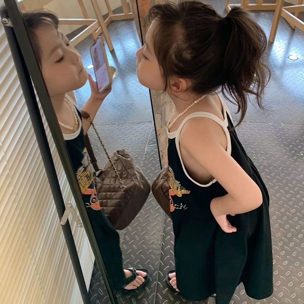 Đầm Hai Dây In Họa Tiết Thời Trang Mùa Hè Cho Bé Gái