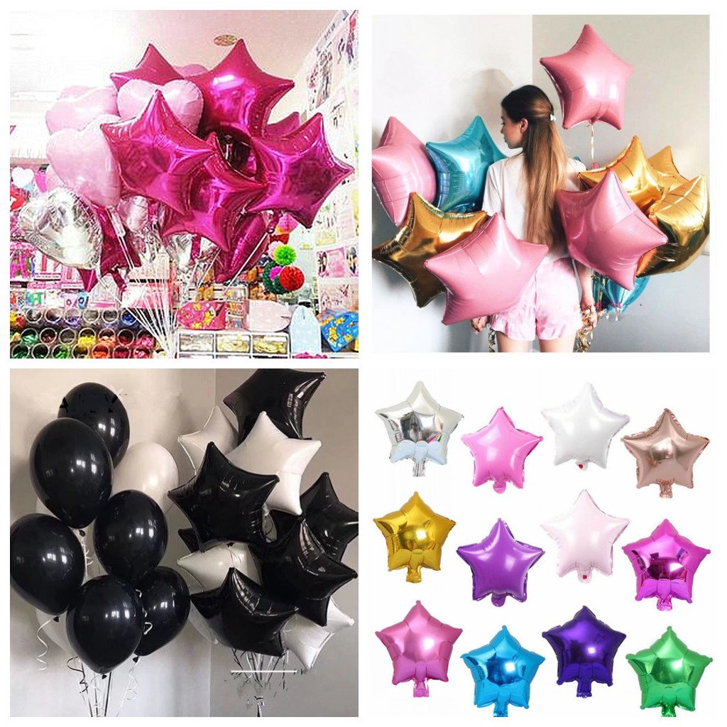 Bộ 5 bong bóng nhôm 18 inch hình ngôi sao hồng dùng trang trí tiệc sinh nhật