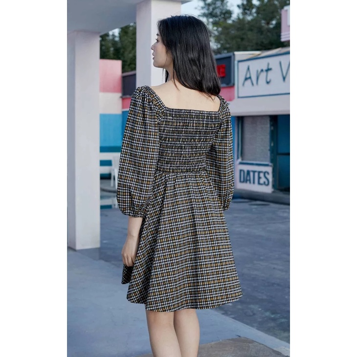Vero Moda Đầm Ca Rô Tay Lồng Đèn Cổ Vuông Cho Nữ  320361027