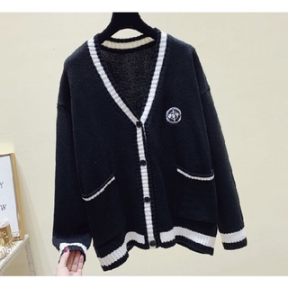 Áo len cardigan có túi phối màu basic Ulzzang