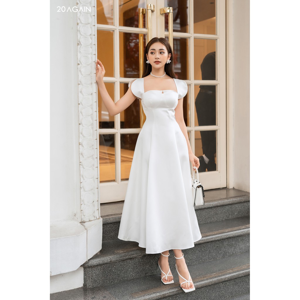 Đầm xòe cổ vuông tay chờm 20AGAIN DEC0064 | BigBuy360 - bigbuy360.vn