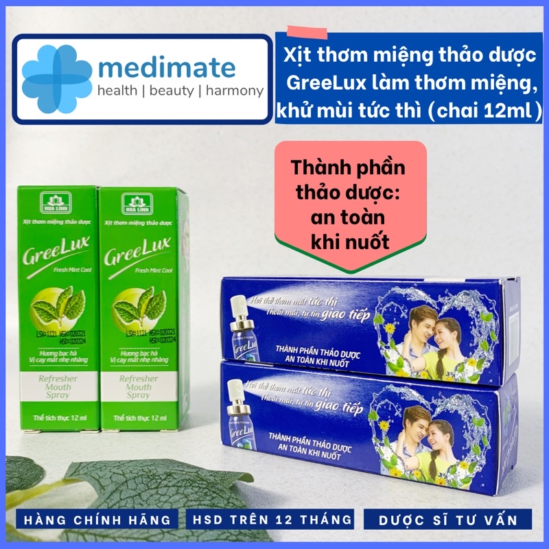 Xịt thơm miệng thảo dược GreeLux thơm miệng tức thì, chăm sóc răng miệng (chai 12ml)