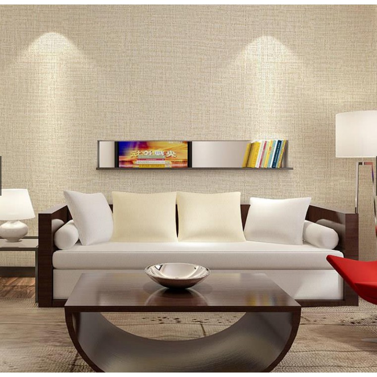 Giấy Dán Tường Trơn Vân Vải Cho Phòng Khách, Phòng Ngủ MR Lụa Không Keo Khổ 53cm x 10m Nhiều Màu Lựa Chọn