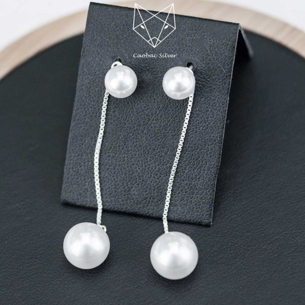 Khuyên Tai Bạc Nữ S925 CaoBac Silver Khuyên Sợi Dài Đính Ngọc Trai Nhân Tạo Sang Trọng - SKT02