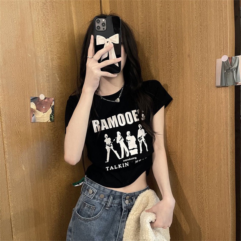 Áo thun YEYA ngắn tay dáng ôm in chữ đơn giản thời trang cho nữ