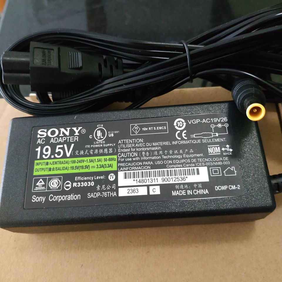 Sạc Laptop Sony Vaio Chính Hãng 19.5V - 4.7A - 90W Tặng kèm dây nguồn