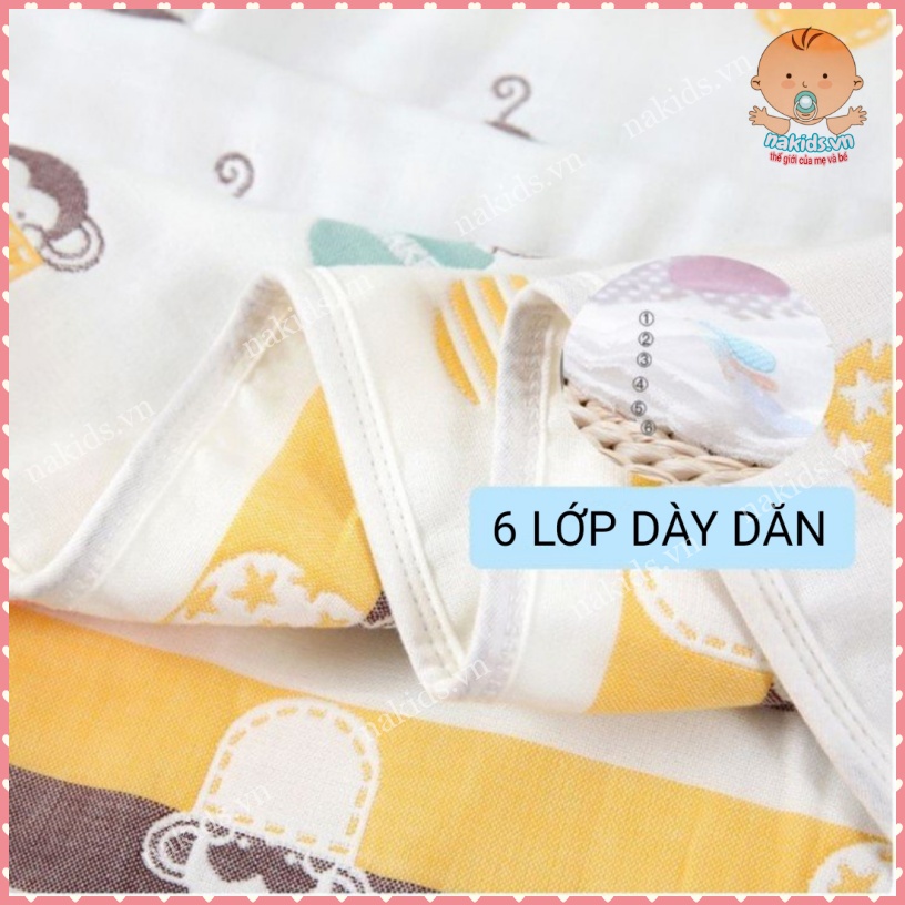 Chăn Cho Bé, Chăn Muslin 100% Cotton 6 Lớp Họa Tiết 2 Mặt Dày Dặn Và Mềm Mại Hàng Cao Cấp Loại 1