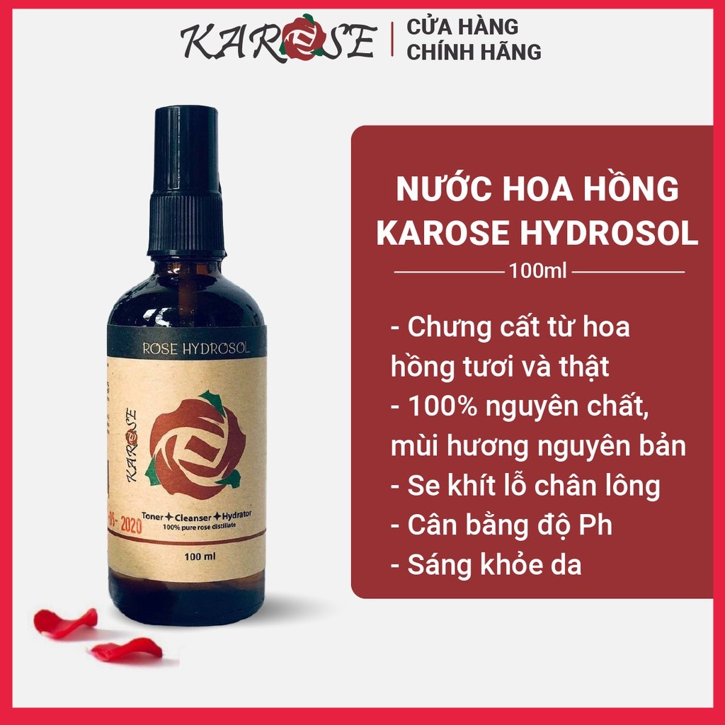 Nước hoa hồng Karose Hydrosol toner 100% nguyên chất, không gây kích ứng 100ml