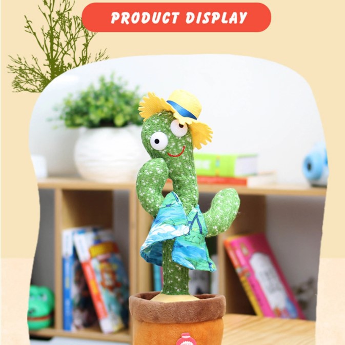 [Giá thấp nhất] Cây Xương Rồng Đồ Chơi Nhảy Múa Cho Bé -- USB Rechargeable Dancing Cactus Plush Doll Parroting/Recording Shake Toy Twist Dancing Toy with Song &amp; Dance Early Education Gift