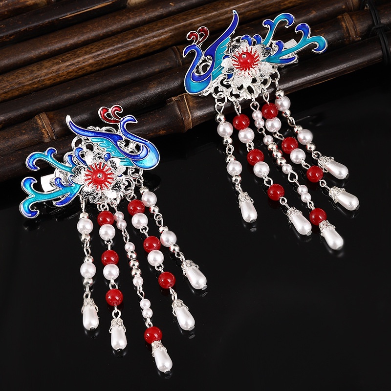 Bộ đôi kẹp tóc Phượng Hoàng tua rua phong cách cổ trang Trung hoa