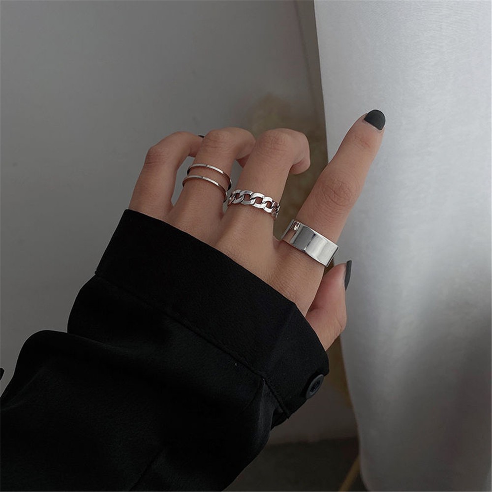 Set 3 nhẫn kiểu dáng đơn giản cá tính năng động cho nữ