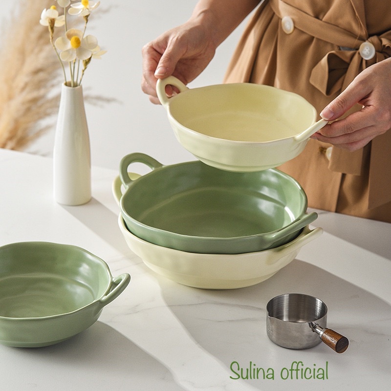 Chén bát đĩa sứ decor dễ thương chảo hai quai Sulina official S02