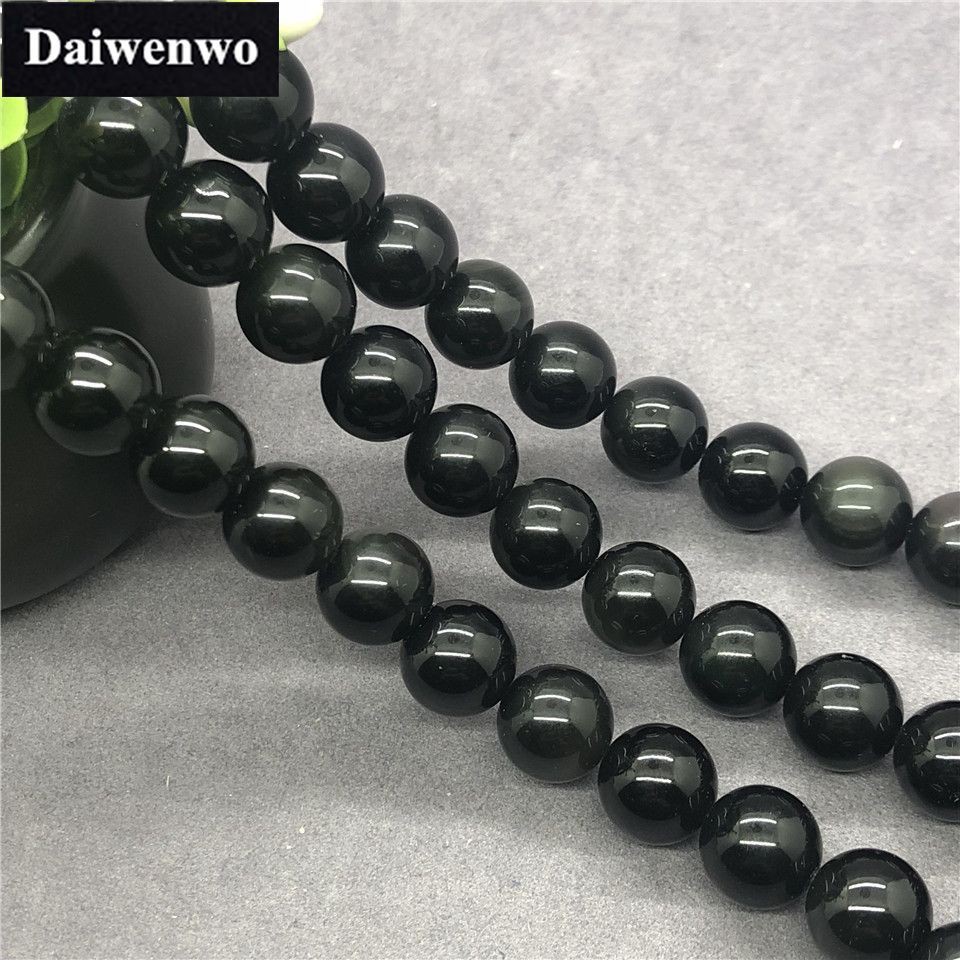 Chuỗi Hạt Đá Obsidian Tự Nhiên Màu Đen 4-16mm Dùng Làm Trang Sức