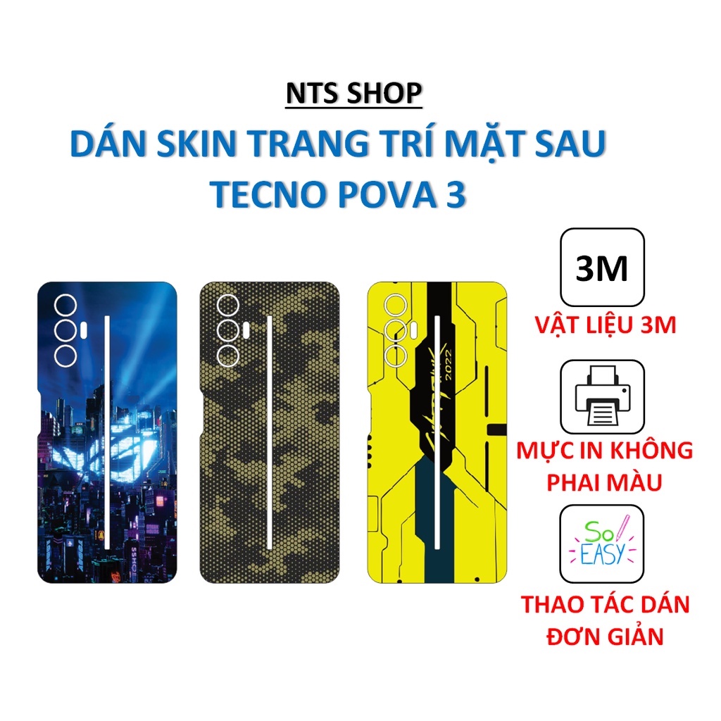 Dán Skin 3M mặt sau trang trí smartphone Tecno POVA 3