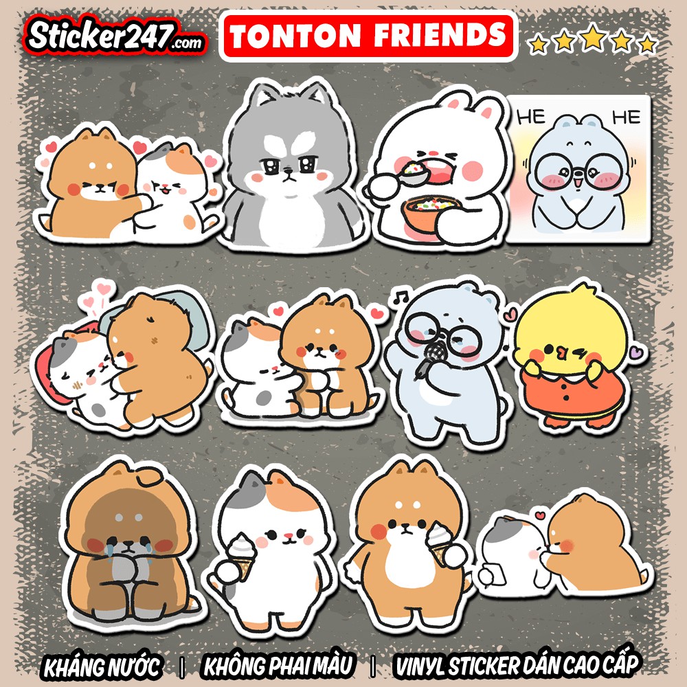 Sticker Dễ Thương Tonton Friends 𝑭𝒓𝒆𝒆𝒔𝒉𝒊𝒑 Decal Chống Thấm Nước, Sticker Dán Mũ Bảo Hiểm, Dán Vali, Laptop, Đàn Guitar