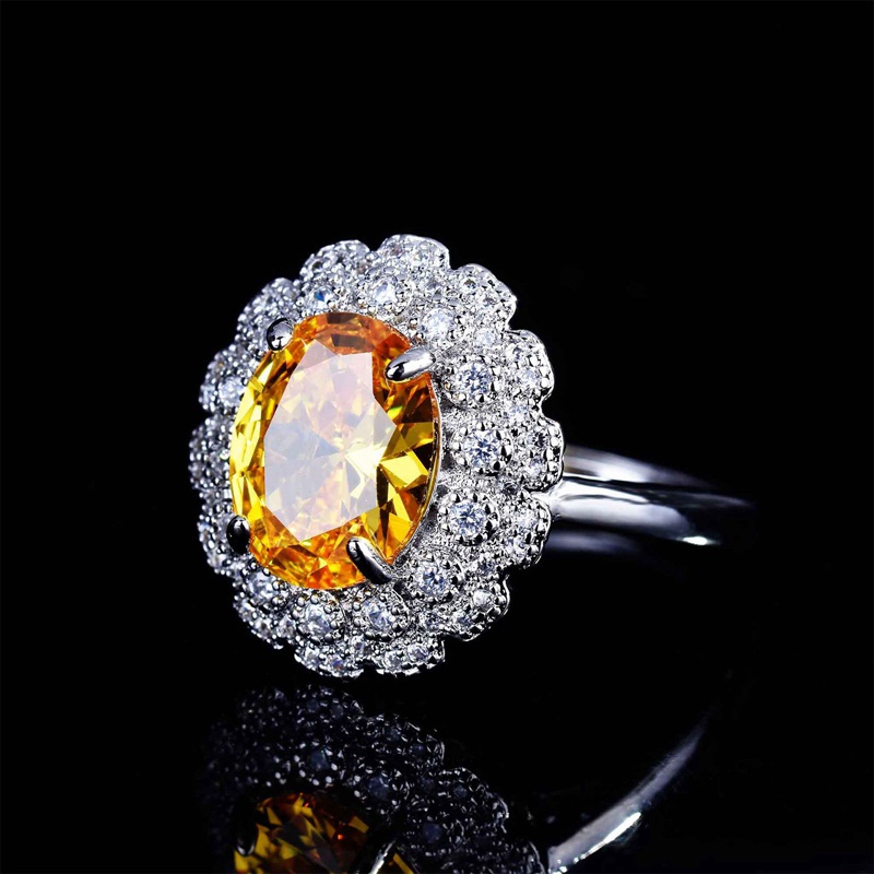 Nhẫn bạc 925 đính đá zircon hình oval màu hồng/ vàng/ xanh dương sang trọng cho nữ