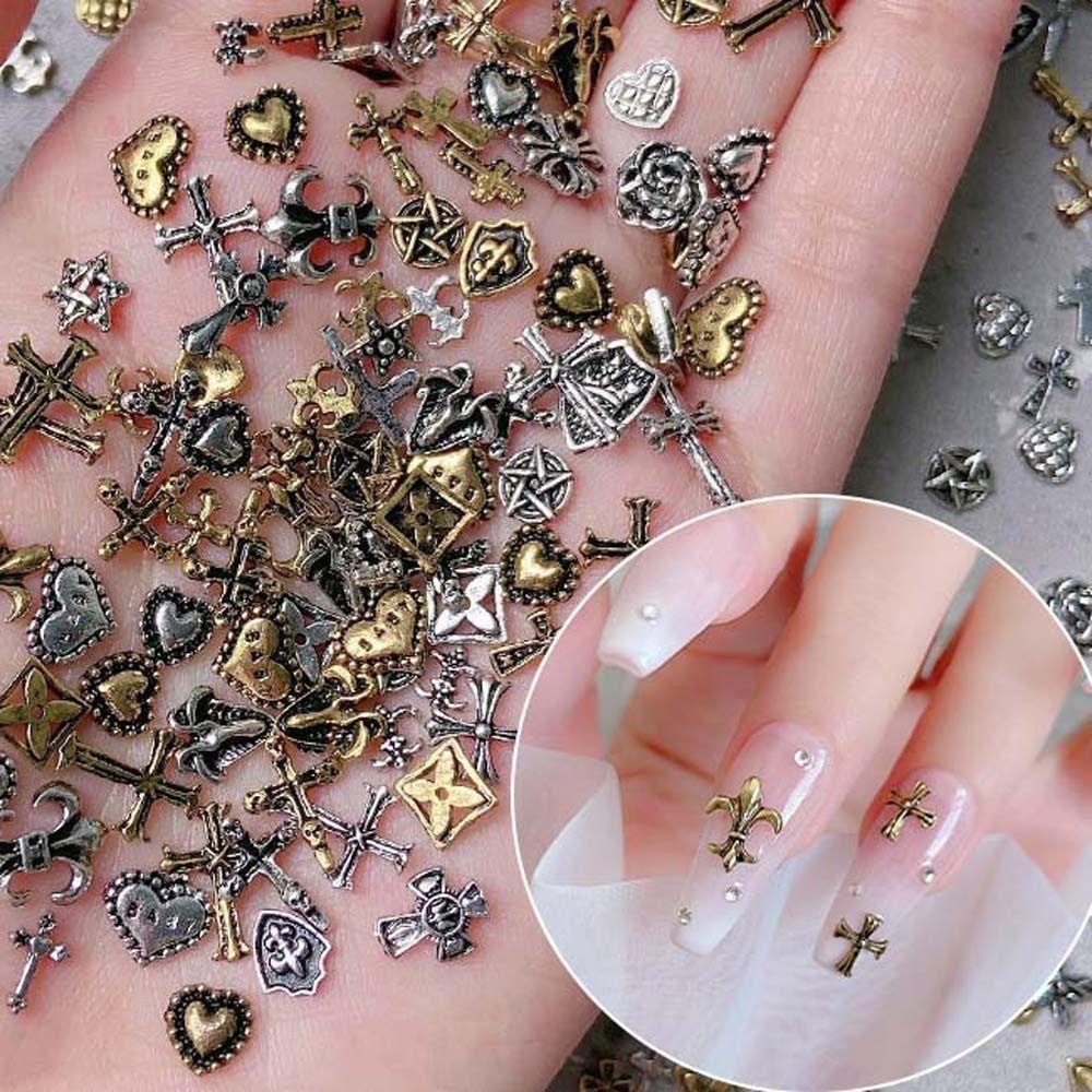 Phụ Kiện Trang Trí Móng Tay Nghệ Thuật Hình Chữ Thập Ngôi Sao Năm Cánh Phong Cách Punk