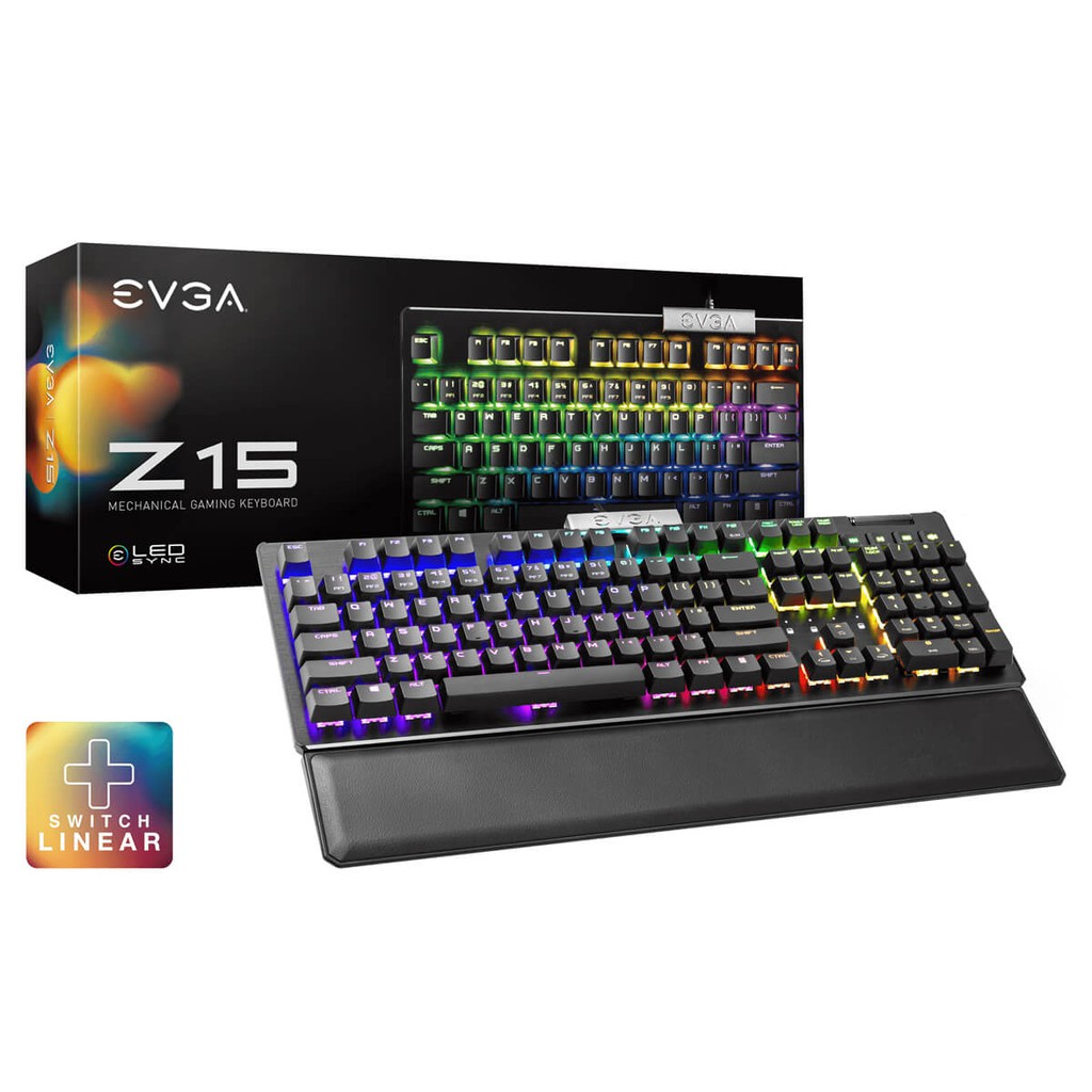 Bàn phím cơ Gaming EVGA Z15 Có kê tay – RGB Backlit LED, Hot Swappable Mechanical Kailh Speed Silver Switches