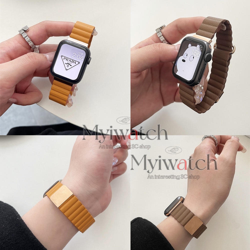 Dây Da Thay Thế Từ Tính 44mm 40mm 38mm 42mm Cho Đồng Hồ Thông Minh iwatch series 7 6 5 SE 4 3 2 45mm 41mm