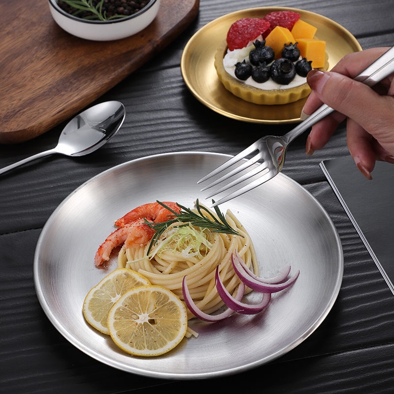 Đĩa tròn bằng thép không gỉ phong cách Hàn Quốc