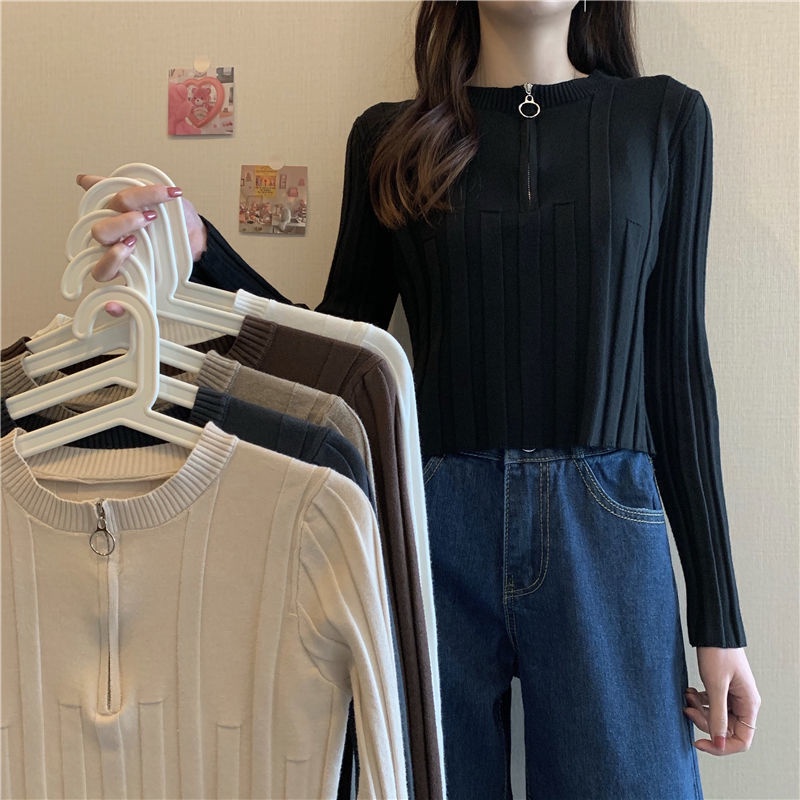 Áo sweater IELGY dệt kim cổ chữ V dáng ôm màu sắc trẻ trung sành điệu