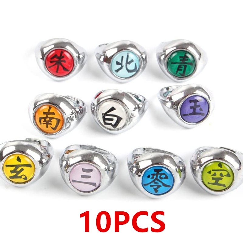 Bộ 10 Nhẫn Kim Loại Hóa Trang Nhân Vật Anime Naruto Akatsuki
