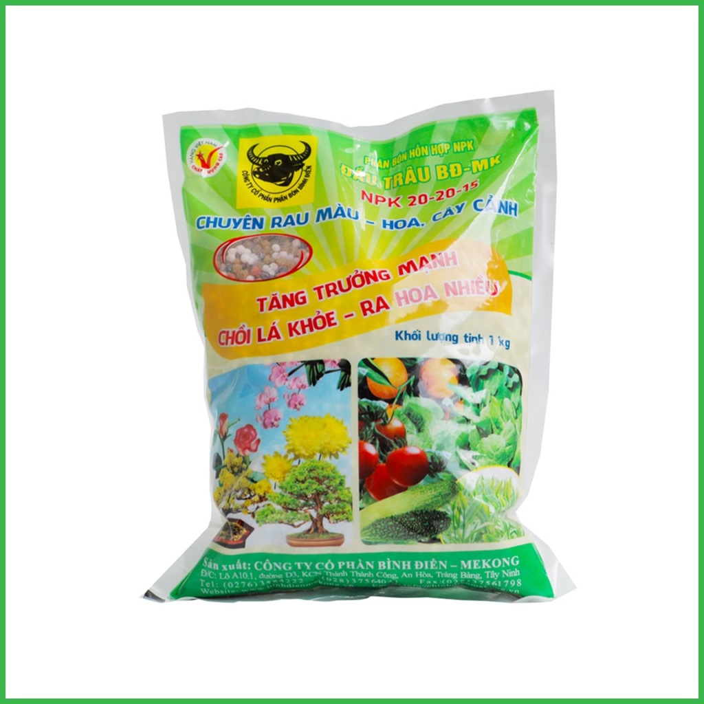 Phân bón Đầu trâu chuyên Rau Màu, Hoa, cây cảnh tăng trưởng nhanh - NPK 20-20-15 1kg