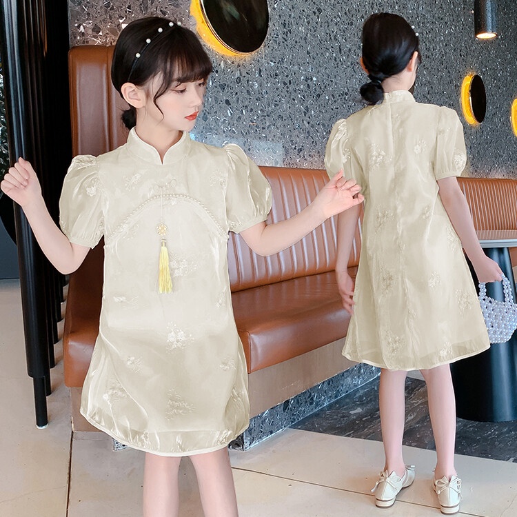 Đầm Sườn Xám Công Chúa Tay Ngắn Phong Cách Phương Tây Mẫu Mới 2022 Thời Trang Mùa Hè Cho Bé Gái