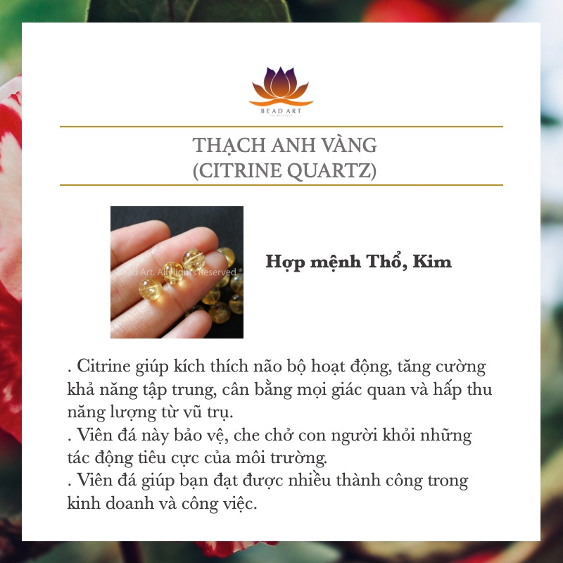 9MM Đá T.A Màu Vàng, Mệnh Thổ, Kim, Phối Trang Sức, Vòng Tay Phong Thuỷ, Chuỗi Hạt S50 - Bead Art