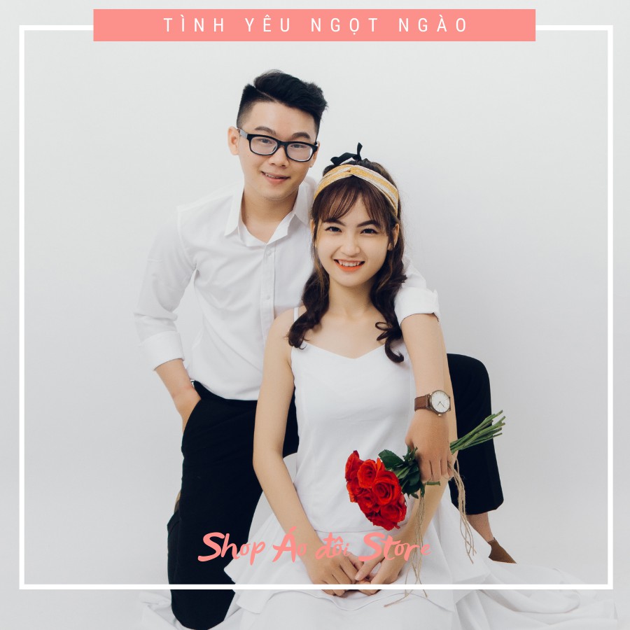 Bộ áo váy sơ mi cặp cao cấp, đồ đôi nam nữ dễ thương, chất đẹp để chụp hình cưới, đi du lịch